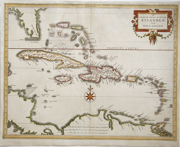 LAET, J. de, De Groote ende Kleyne Eylanden van West-Indien, antique map, old maps