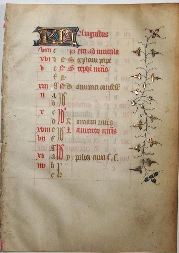 BOOK OF HOURS, Leaf on vellum from a French manuscript Book of Hours., antique map, old maps