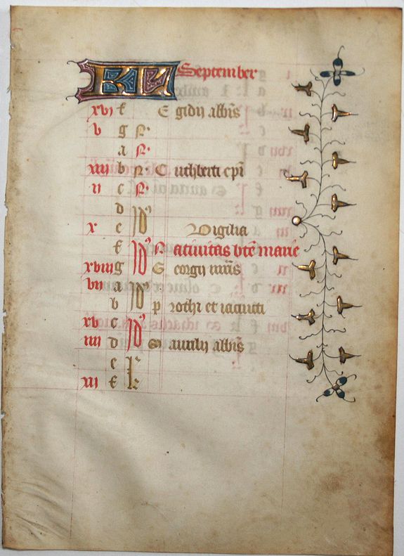 BOOK OF HOURS, Leaf on vellum from a French manuscript Book of Hours., antique map, old maps