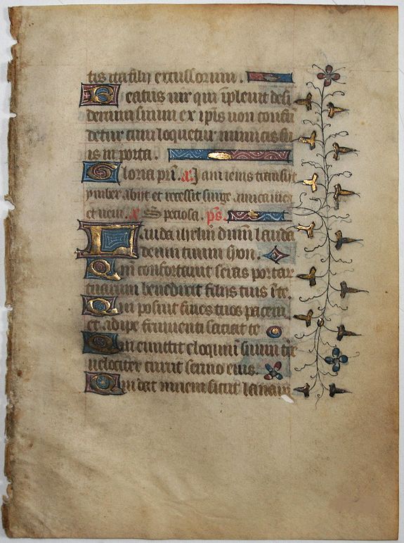 BOOK OF HOURS, Leaf on vellum from a French manuscript Book of Hours., antique map, old maps