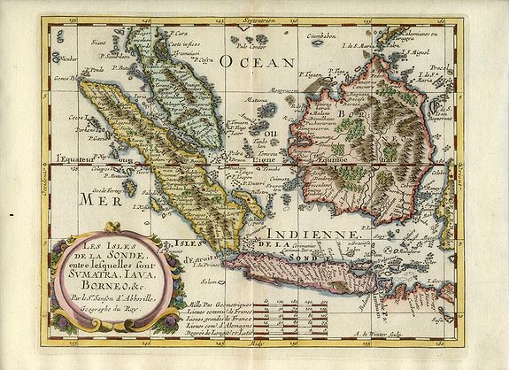 SANSON, N., Les Isles de la Sonde, entre lesquelles sont Sumatra, Iava, Borneo, &c., antique map, old maps