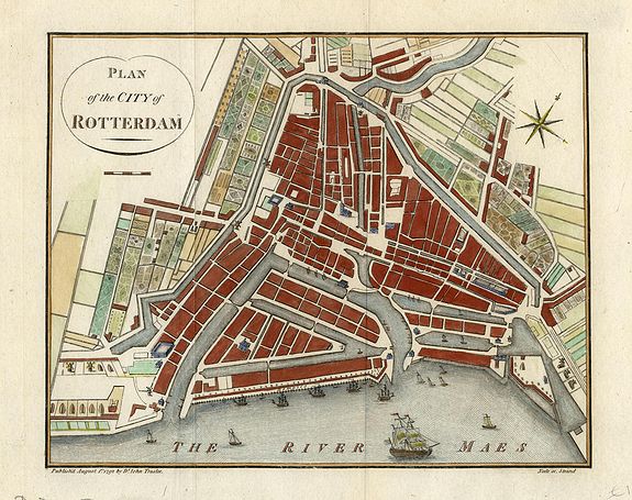 TRUSLER, J., Plan of the city of Rotterdam, antique map, old maps