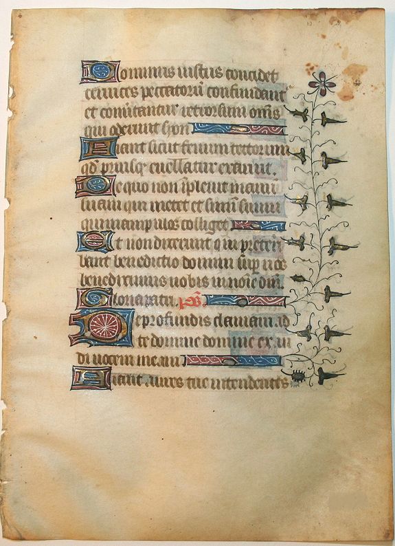 BOOK OF HOURS, Leaf on vellum from a French manuscript Book of Hours., antique map, old maps