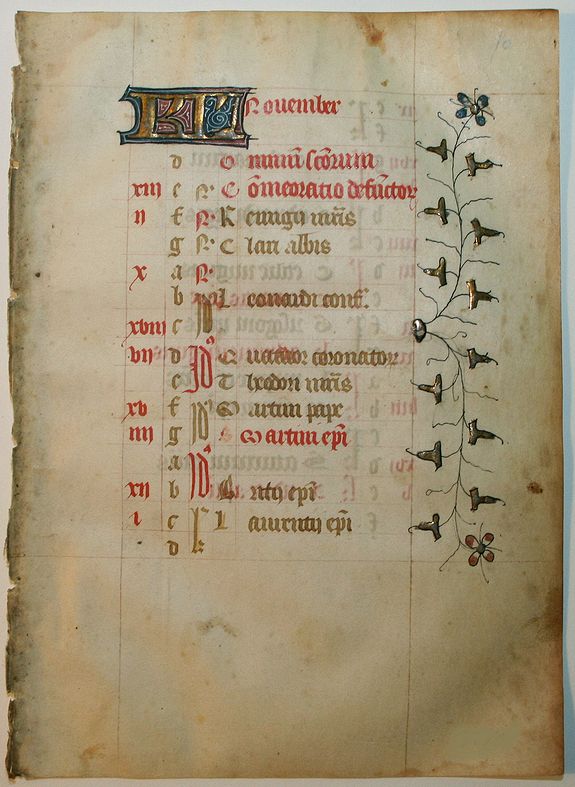 BOOK OF HOURS, Leaf on vellum from a French manuscript Book of Hours., antique map, old maps