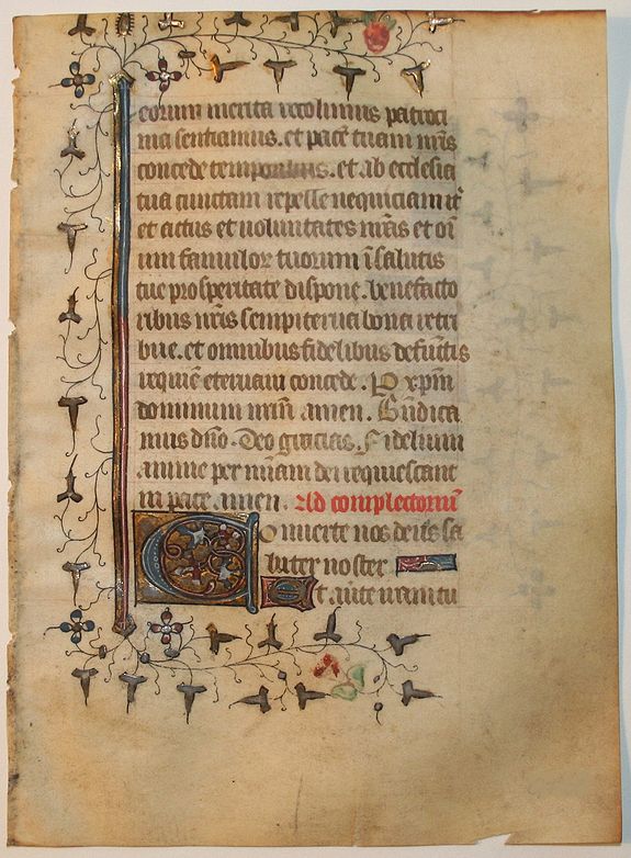 BOOK OF HOURS, Leaf on vellum from a French manuscript Book of Hours., antique map, old maps