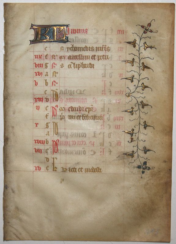 BOOK OF HOURS, Leaf on vellum from a French manuscript Book of Hours., antique map, old maps
