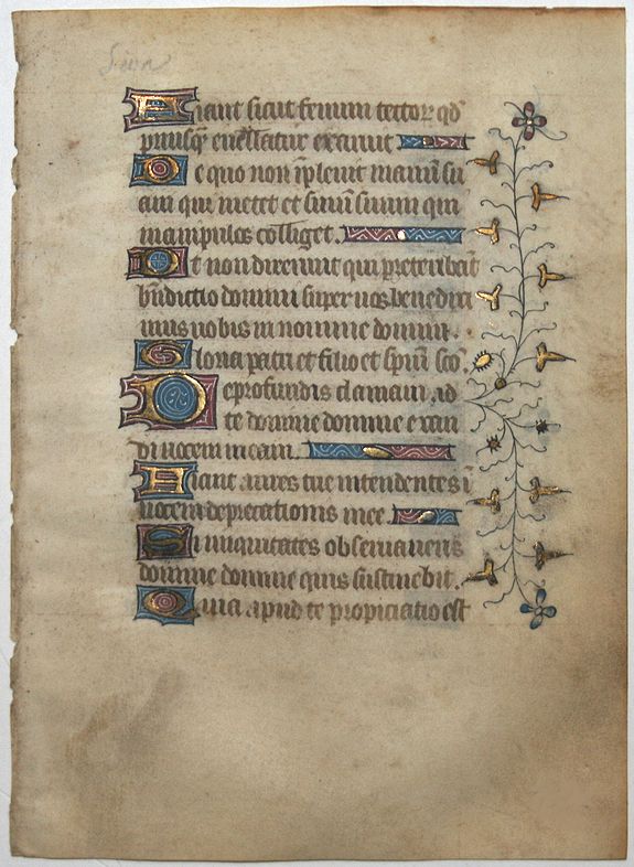 BOOK OF HOURS, Leaf on vellum from a French manuscript Book of Hours., antique map, old maps