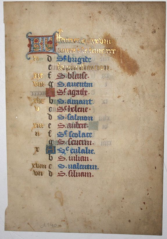 BOOK OF HOURS, Leaf on vellum from a French manuscript Book of Hours., antique map, old maps