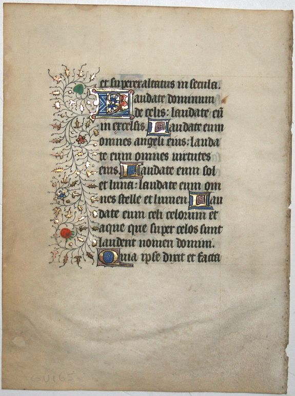 BOOK OF HOURS, Leaf on vellum from a manuscript Book of Hours., antique map, old maps
