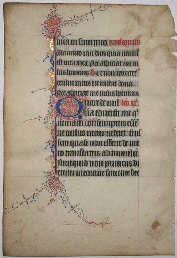 BOOK OF HOURS, Leaf on vellum from a manuscript Book of Hours., antique map, old maps