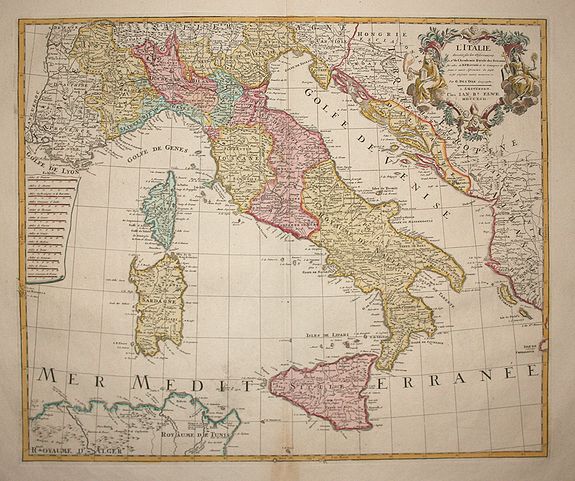 ELWE, J.B., L'Italie Dressee sur les Observations de Mrs. de l'Academie Royale des Sciences.., antique map, old maps