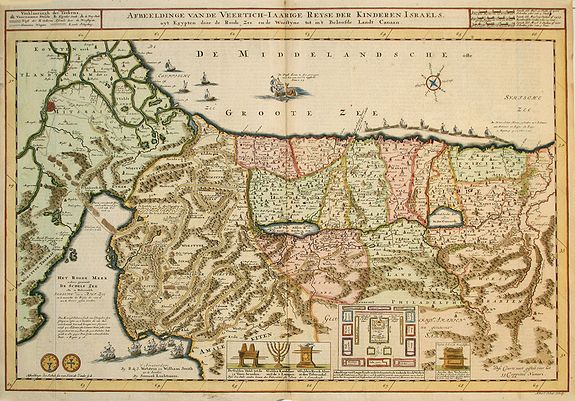 WETSTEIN,R.& J. /SMITH,W, Afbeeldinge van de Veertich-Iaarige Reyse der Kinderen Israels, antique map, old maps