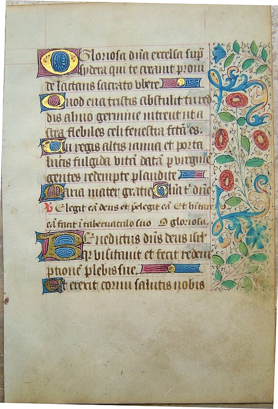 BOOK OF HOURS, Leaf on vellum from a manuscript Book of Hours., antique map, old maps