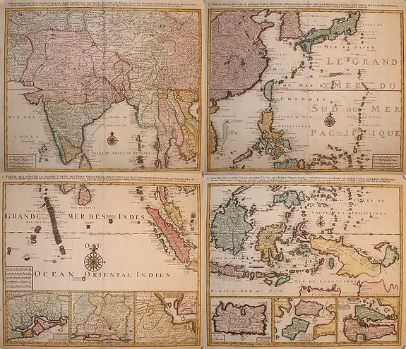 ELWE, J.B., Partie de la Nouvelle Grande Carte des Indes Orientales.. 4 parts, antique map, old maps