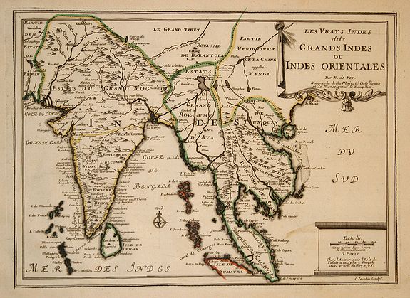 FER,N. de., Les Vrays Indes dits Grands Indes ou Indes Orientales, antique map, old maps