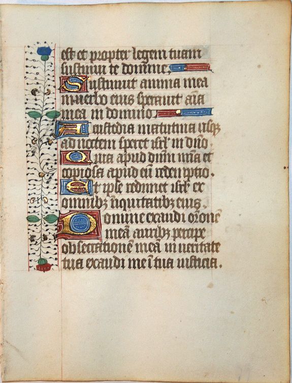 BOOK OF HOURS, Leaf on vellum from a manuscript Book of Hours., antique map, old maps