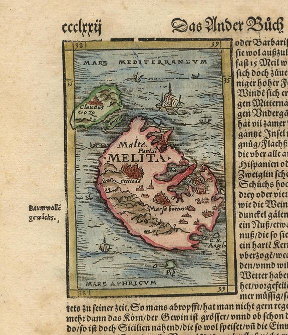 MÜNSTER, S., Melita., antique map, old maps