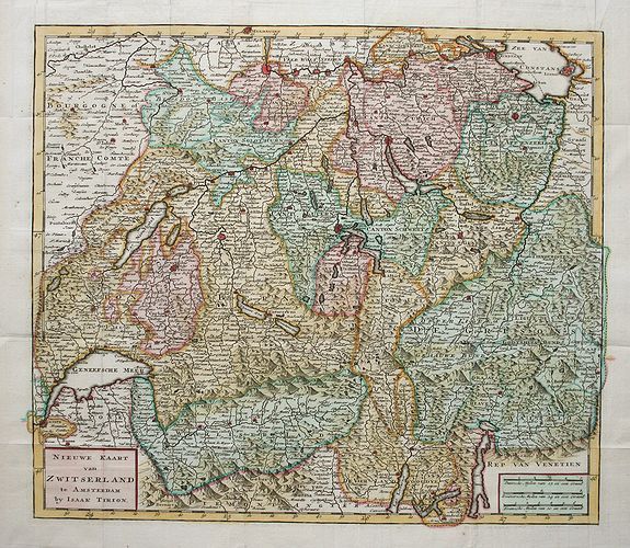 TIRION,I., Nieuwe Kaart van Zwitserland, antique map, old maps