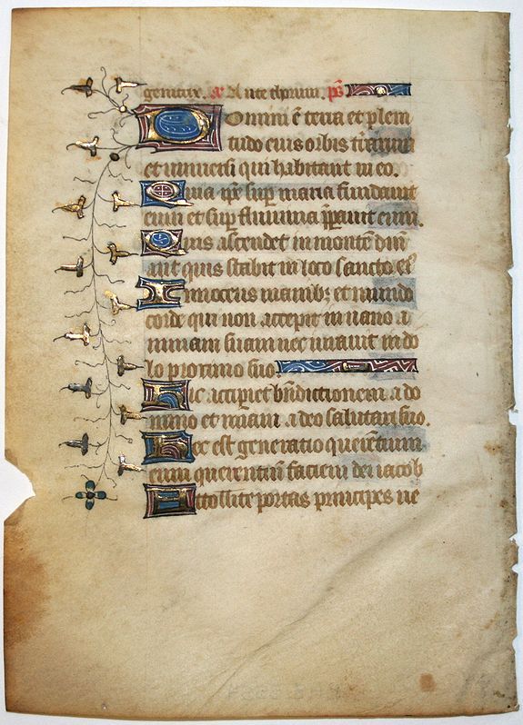BOOK OF HOURS, Leaf on vellum from a manuscript Book of Hours., antique map, old maps