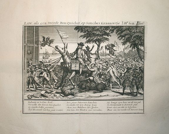 Anonymous, Law, als een tweede Don Quichot, op Sanches Graauwtje.., antique map, old maps