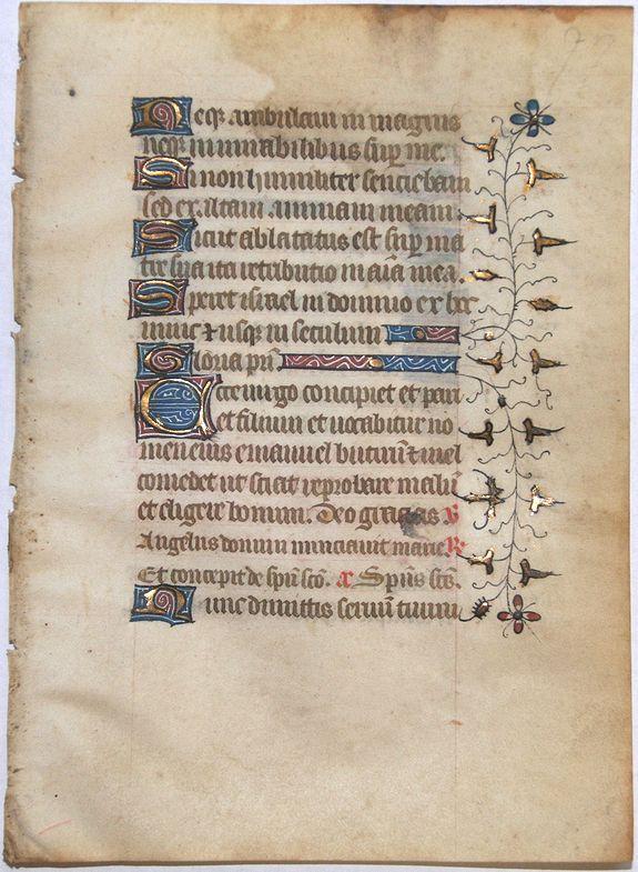 BOOK OF HOURS, Leaf on vellum from a manuscript Book of Hours., antique map, old maps