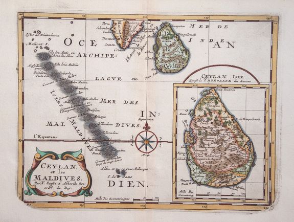 SANSON,N., Ceylan, et les Maldives., antique map, old maps