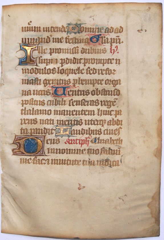 BOOK OF HOURS, Leaf on vellum from a manuscript Book of Hours., antique map, old maps