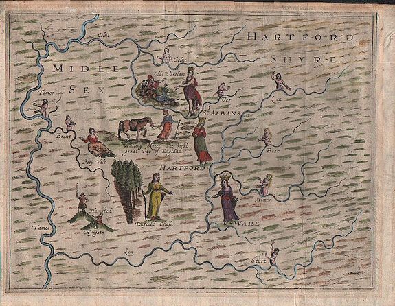 DRAYTON Michael., Polyolbion Middlesex and Hertfordshire., antique map, old maps
