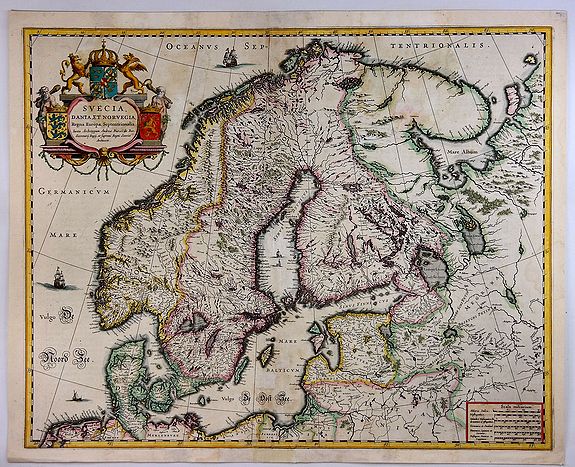 BLAEU, W., Svecia, Dania et Norvegia, Regna Europa Septentrionalia., antique map, old maps