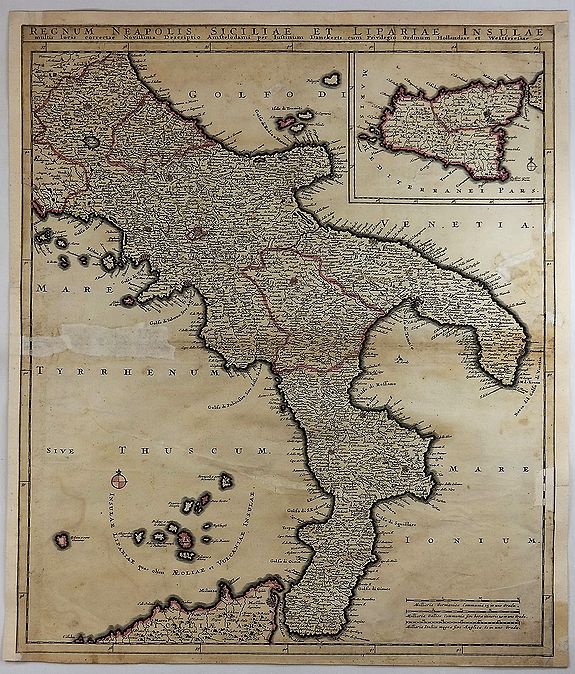 DANCKERTS, C., Regnum Neapolis Sisiliae et Lipariae Insulae., antique map, old maps