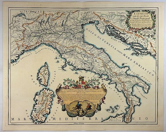 CANTELLI, G., L’Italia con le Sue Poste e Strade Principali., antique map, old maps