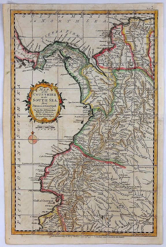 KITCHIN, Thomas., Map of the Countries of the South Sea from Panama to Guayquil., antique map, old maps