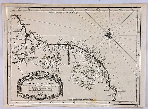 BELLIN, J., Carte de la Guyane., antique map, old maps