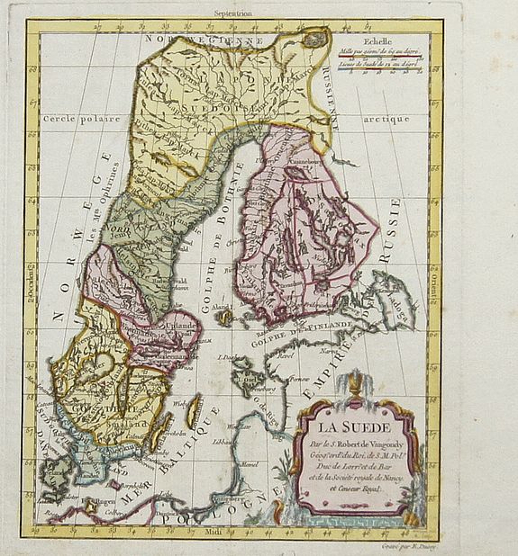 DE VAUGONDY, Robert., La Suede Par le S. Robert de Vaugondy., antique map, old maps