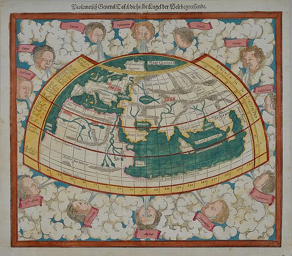MUNSTER, Sebastian., Ptolemeisch General Tafel/die halbe Kugel der Welt begreissende., antique map, old maps