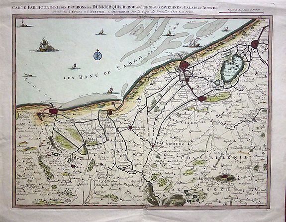 COVENS & MORTIER., Carte Particulière des Environs de Dunkerque, Bergues, Furnes, Gravelines, Calais et autres., antique map, old maps