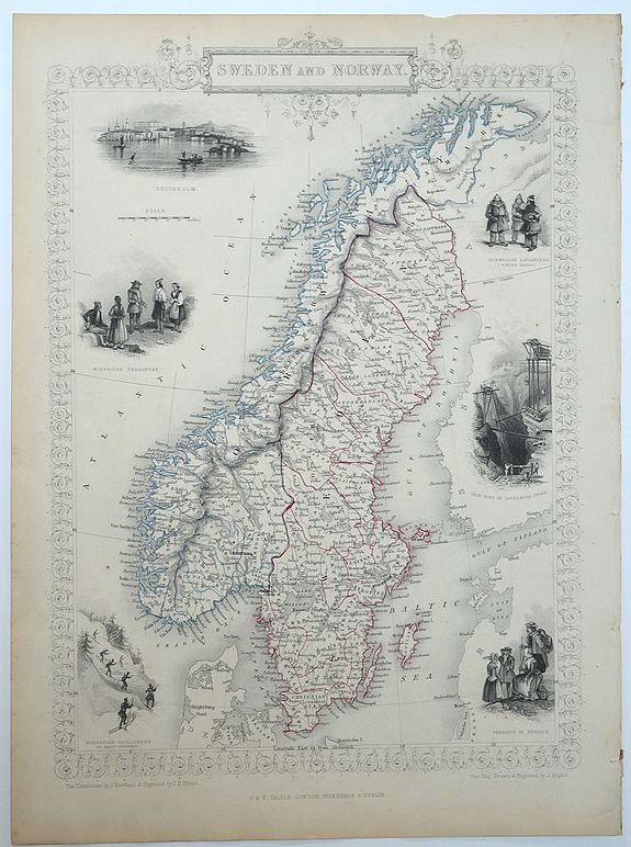 TALLIS, John., Sweden and Norway., antique map, old maps