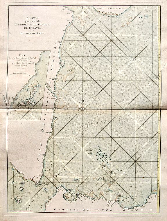 D'APRES DE MANNEVILLETTE., Carte pour aller du Détroit de la Sonde ou de Batavia au Détroit de Banca., antique map, old maps