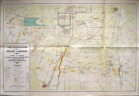 LE SERVICE GEOGRAPHIQUE DE L'INDOCHINE, Carte Archeologique de la Region d'Angkor., antique map, old maps