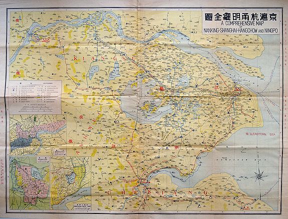 ANONYMOUS, A COMPREHENSIVE MAP OF NANKING-SHANGHAI-HANGCHOW AND NINGPO., antique map, old maps