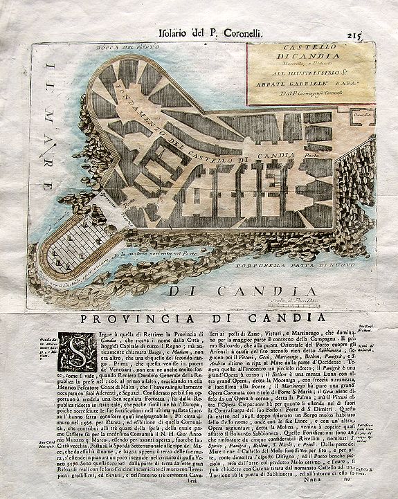 CORONELLI, V. M., Castello di Candia descritto, e dedicato. . ., antique map, old maps