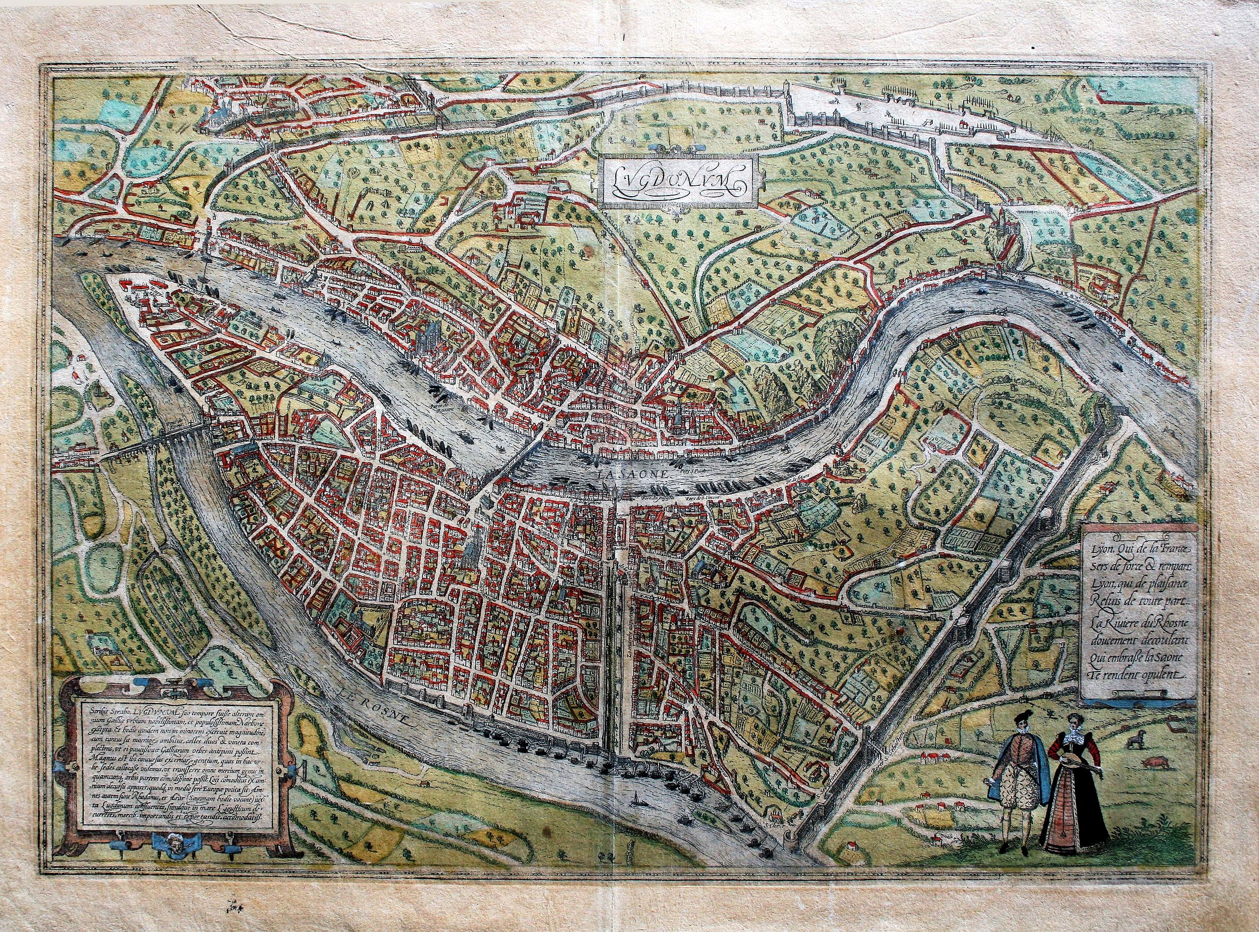 Braun & Hogenberg., Lugdunum (Lyon)., antique map, old maps