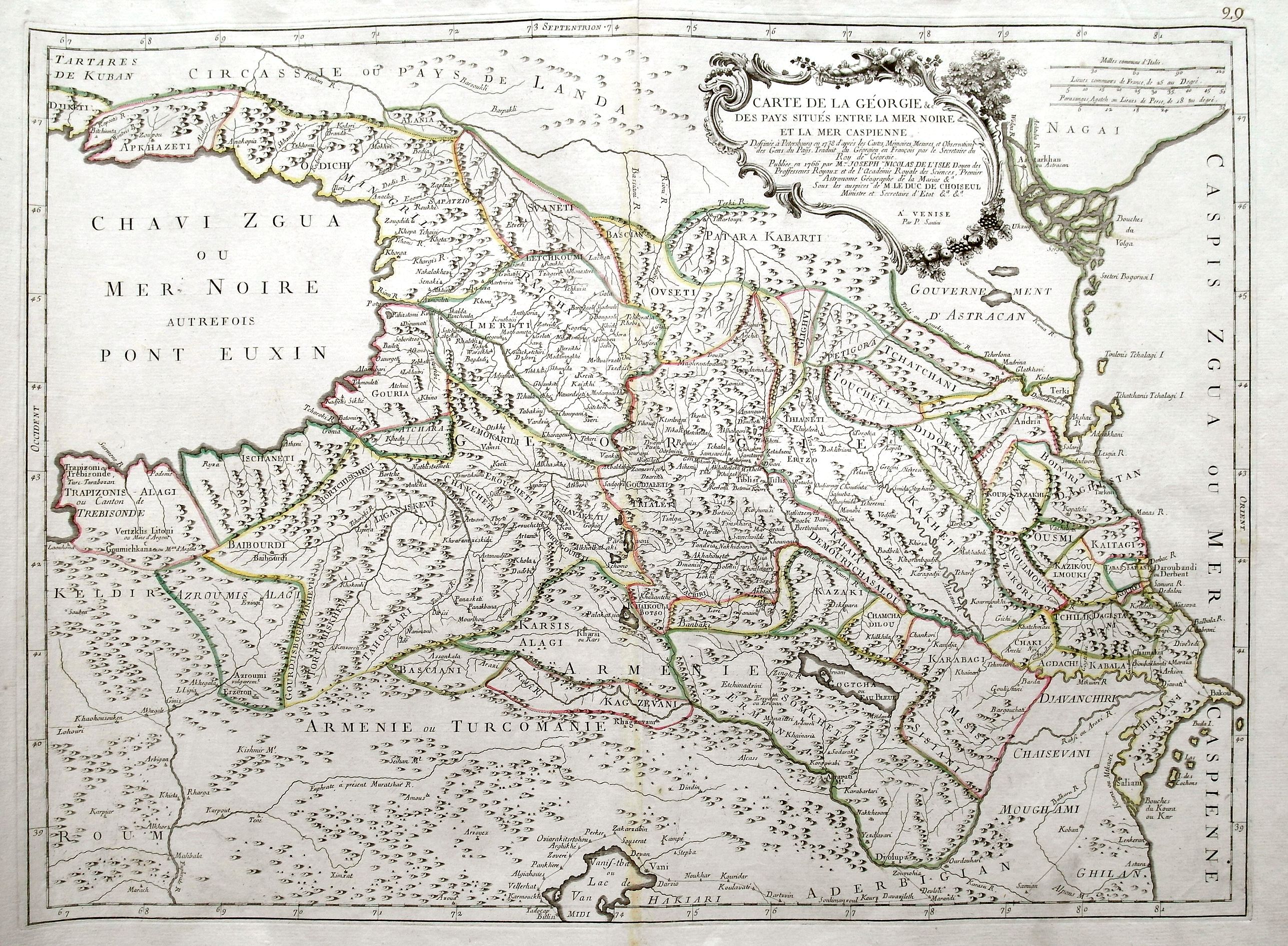 SANTINI, P., Carte de la Géorgie &c des pays situés entre la Mer Noire et la mer Caspienne., antique map, old maps