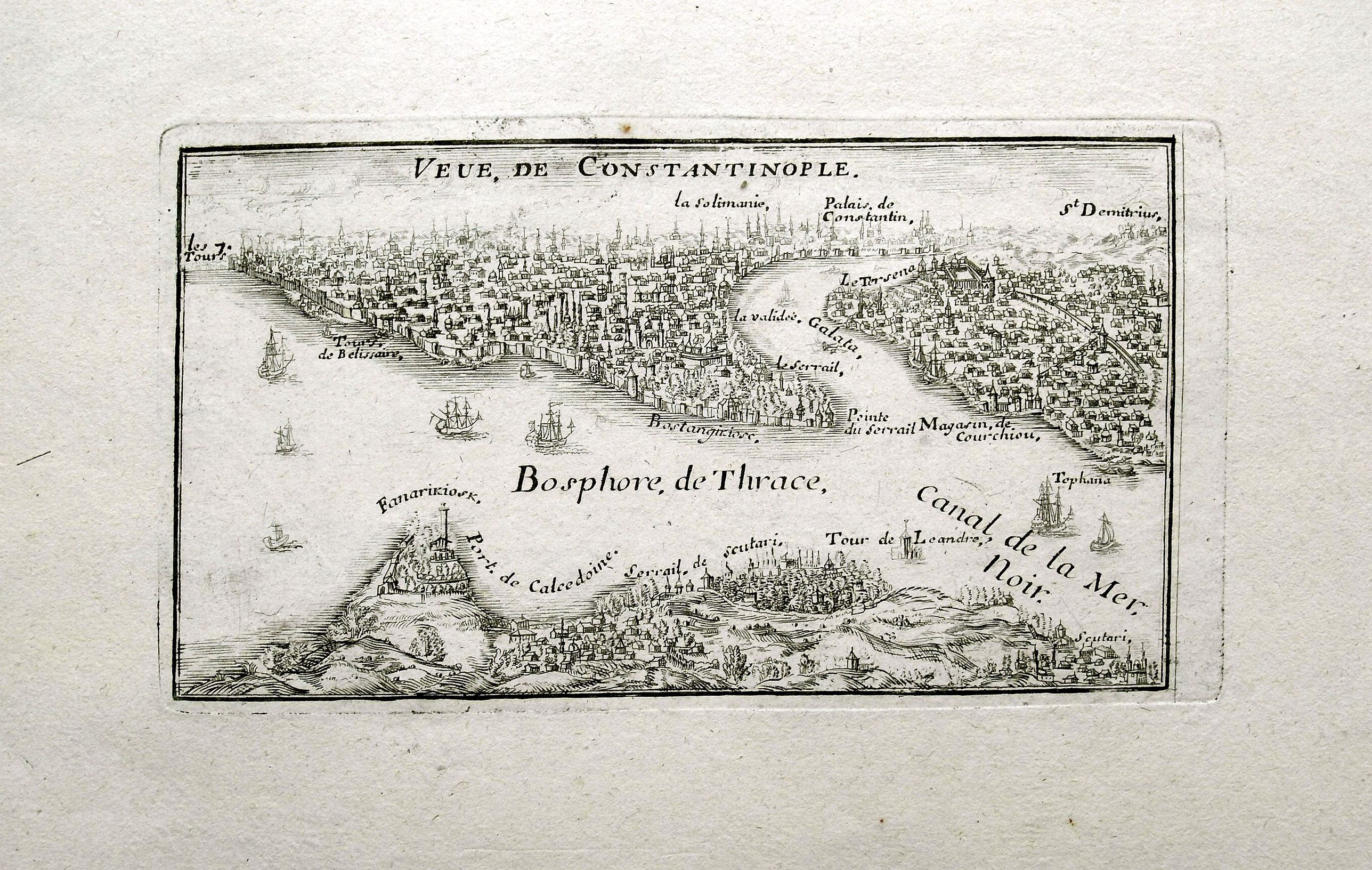 DE FER, N., Veue de Constantinople., antique map, old maps