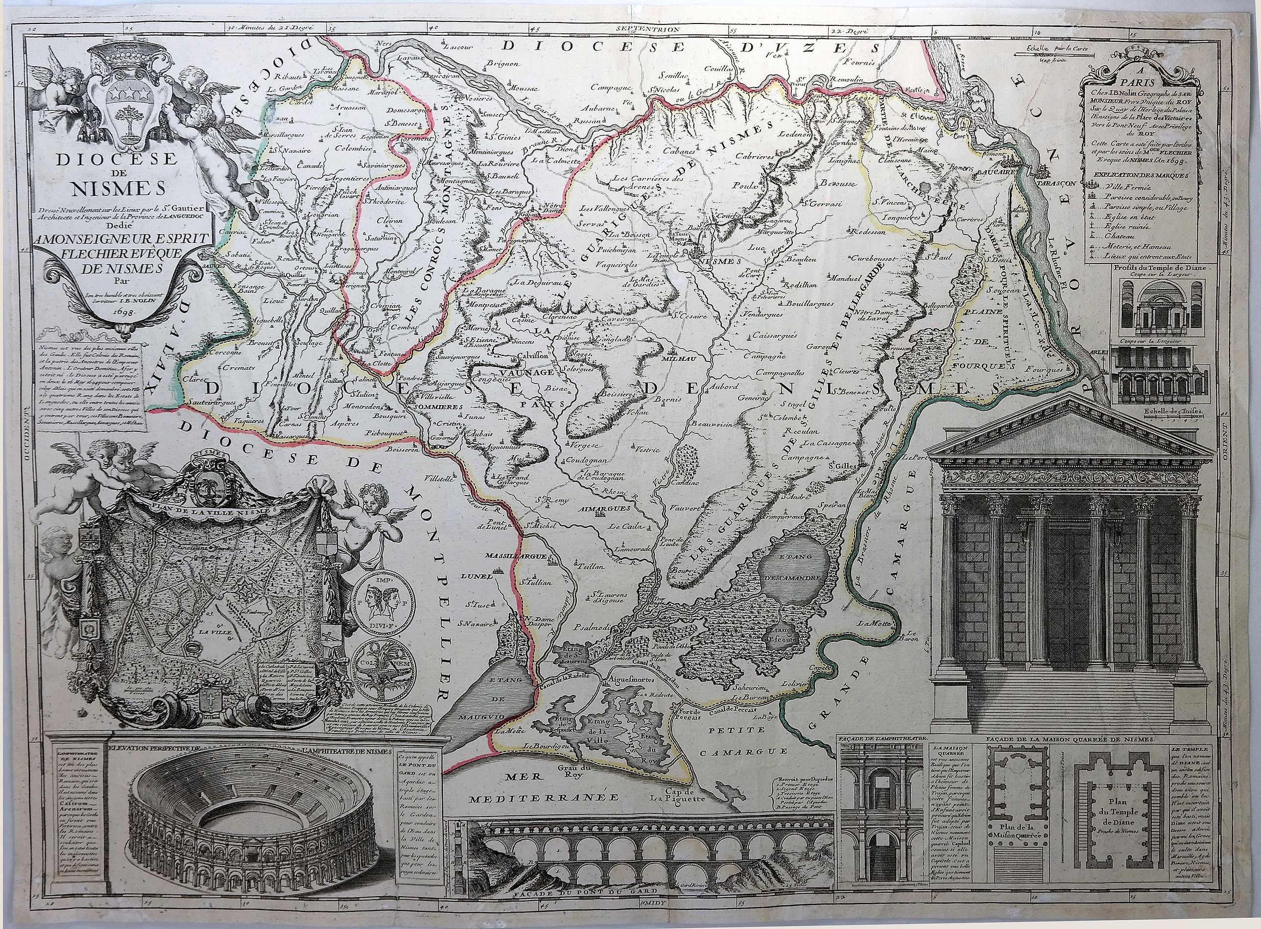 NOLIN, J., Diocese de Nismes., antique map, old maps