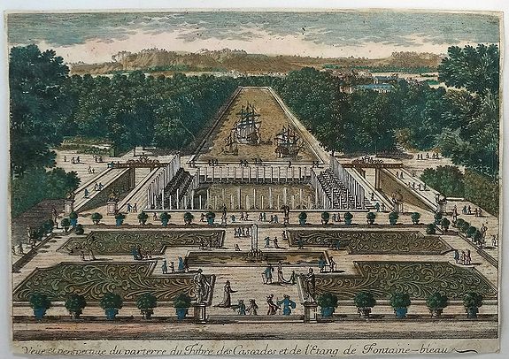 AVELINE, P., Veiie perspective du Parterre des Cascades et de L’Etang de Fontine - Bleau., antique map, old maps