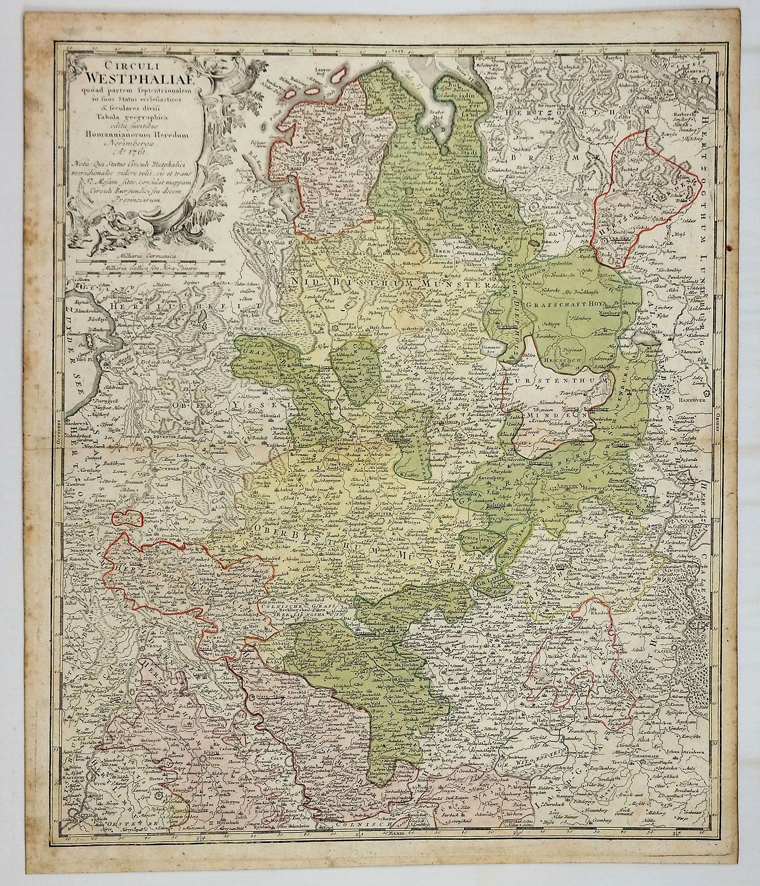 HOMANN HEIRS., Circuli Westphaliae Quoad Partem Septentrionalem. . ., antique map, old maps
