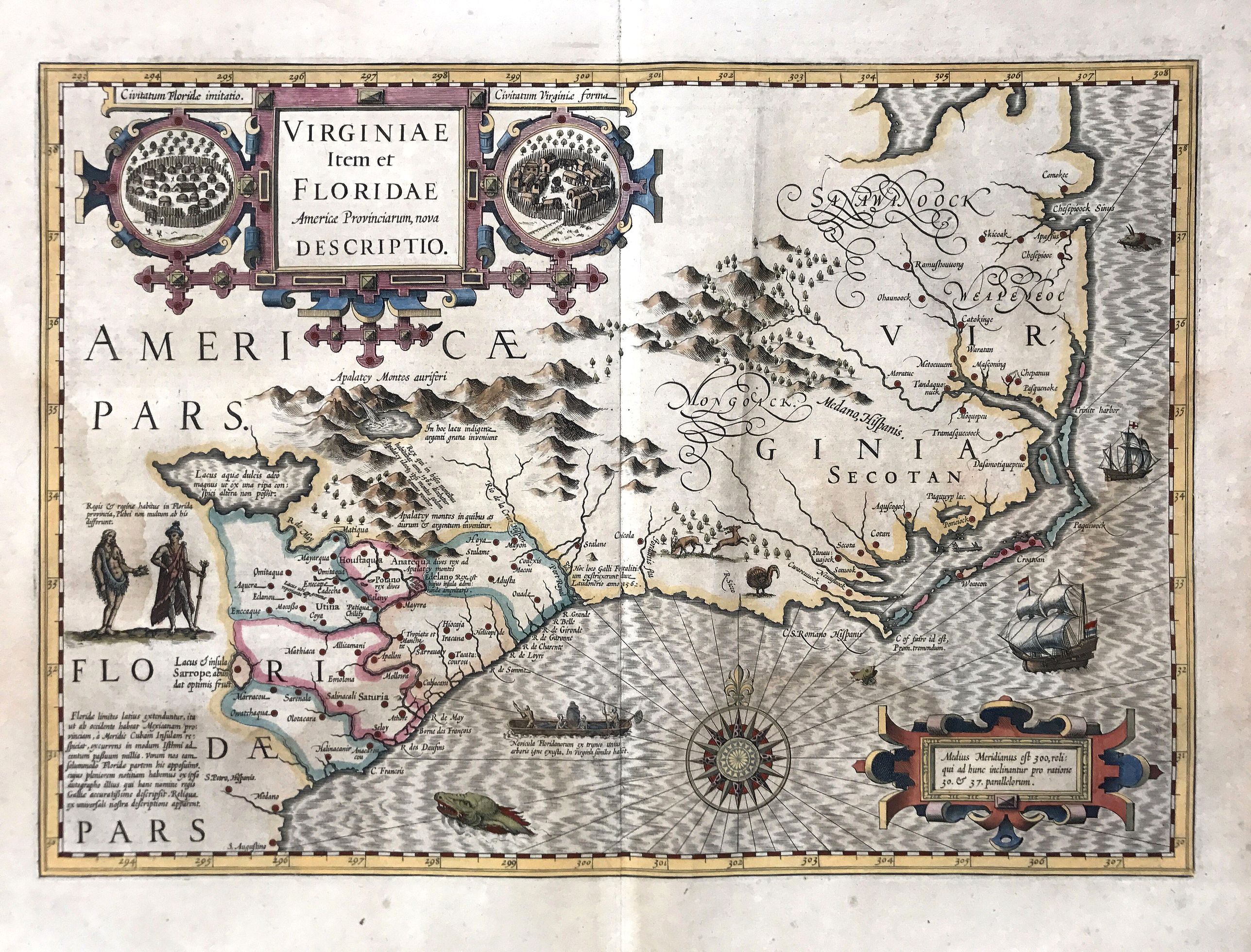MERCATOR / HONDIUS., Virginiae item et Floridae., antique map, old maps