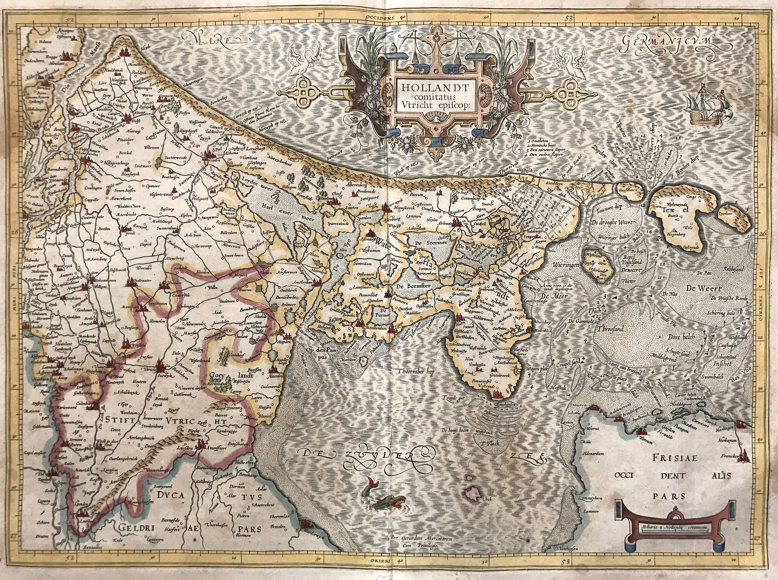 MERCATOR / HONDIUS., Hollandt comitatus Utricht episcop., antique map, old maps