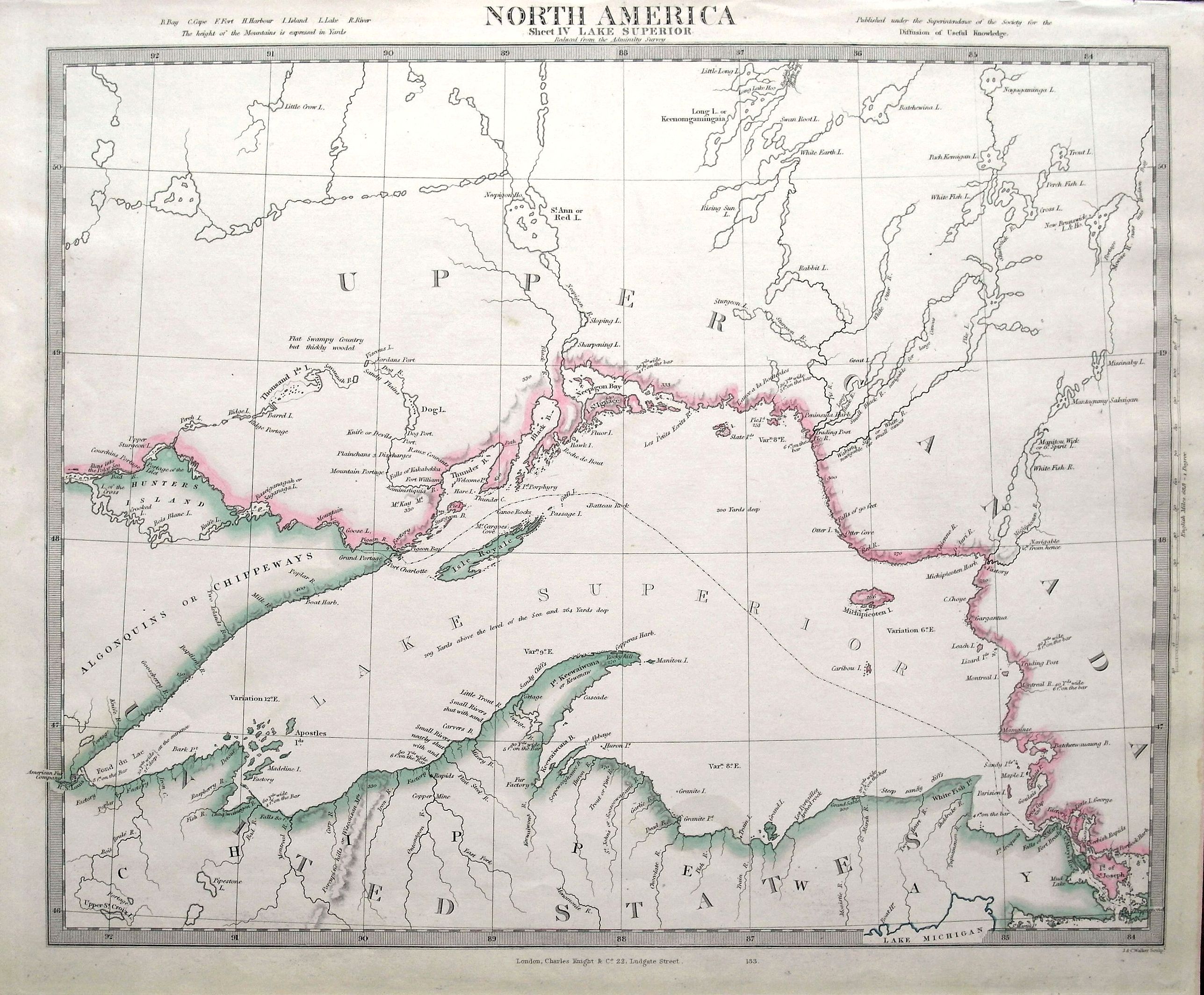 SDUK; KNIGHT, C., North America Sheet IV Lake Superior., antique map, old maps